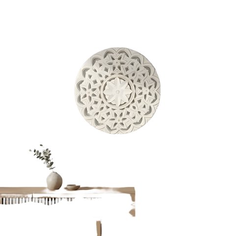 Genérico - Cuadro Mandala Madera 50X50 Cm Blanco Beige