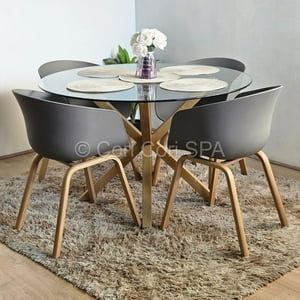 Cori Cori - Comedor Mesa Warwick D100 Vidrio + 4 Sillas Cup Gris