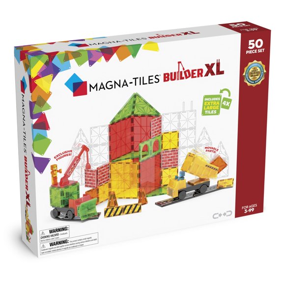 Set de construcción MAGNA-TILES Builder XL de 50 piezas con grúa 3+