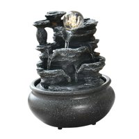 Bothyi - Fuente De Mesa Con Luces Led Cubierta Paisaje Meditación Cascada Interior Estilo F