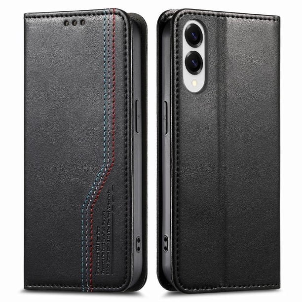Funda tipo cartera para Samsung Galaxy S25 Edge de piel con cierre magnético, ranuras para tarjetas y correa para la muñeca Negro