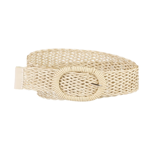 INSPIRE CHIC Cinturones de Cintura Delgados para Mujeres, Cinturones Bohemios Trenzados y Tejidos para Vestidos con Hebilla de Metal 22.83-33.07" Beige