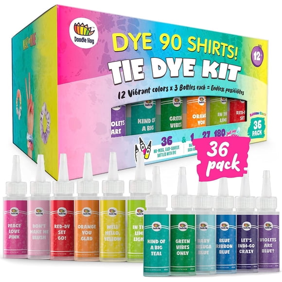 Kit Tie Dye DOODLE HOG para niños y adultos con 36 botellas y 12 colores