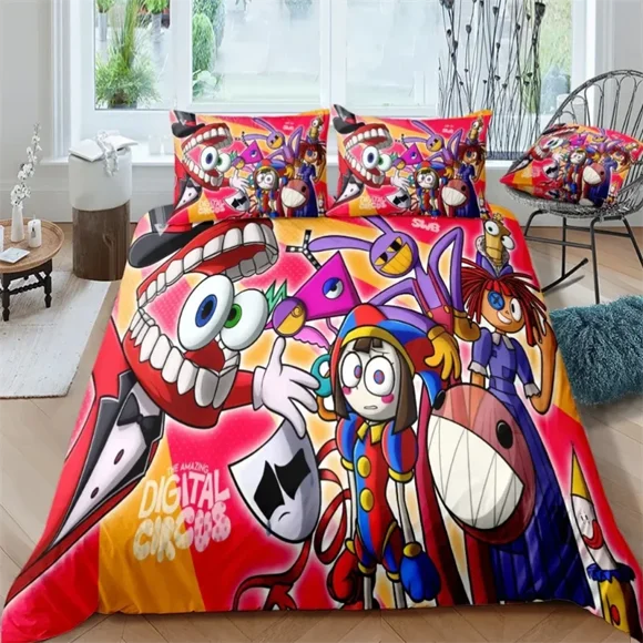 THE AMAZING DIGITAL CIRCUS Cartoon Bedding Set Double Duvet Cover Comforter Pillowcase Boys Girls Adults Bedroom Bed Sheets