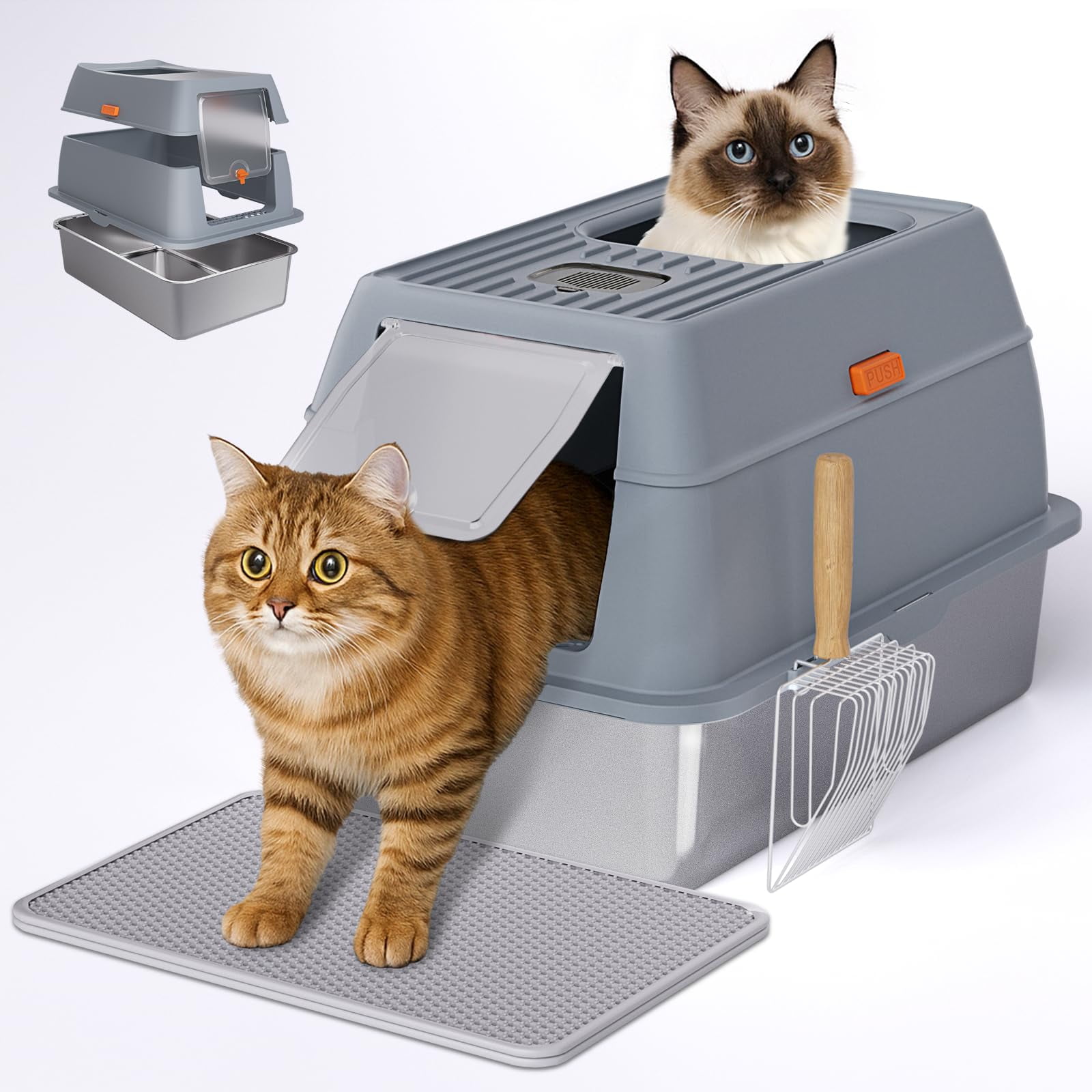 Caja De Arena Para Gatos Fitrobust De Acero Inoxidable, Extra Grande