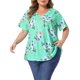 thumbnail image 1 of Agnes Orinda Blusas de Verano Casual de Talla Grande para Mujer con Estampado Floral, Cuello en V, Manga Corta, Túnicas, 1X Verde Menta, 1 of 6