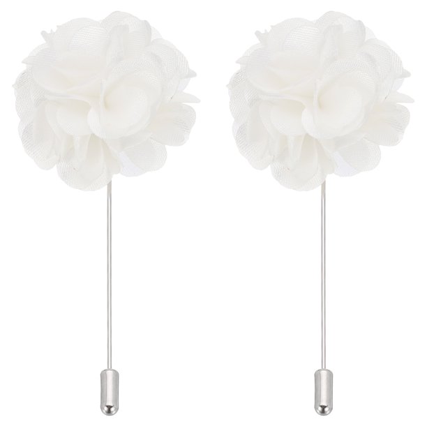 Uxcell 2Pcs Alfileres de Flor, Alfiler de Solapa para Hombres Flor de Camelia para Traje Boda Graduación Aniversario Blanco