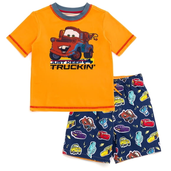 Set de baño Disney Cars Mater para niños pequeños con protección contra salpicaduras UPF 50+