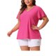 thumbnail image 4 of Agnes Orinda Blusa de Manga Acampanada con Cuello en V para Mujer de Talla Grande para Escuela o Universidad Primavera Verano Camiseta Hueca 1X Rosa Fucsia, 4 of 5