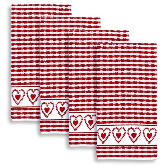 Toalla Cackleberry Home 41x46 cm Corazones Rojos - Juego de 4