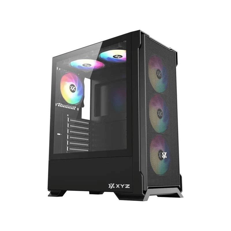 Xyz Pc Gear - Gabinete Gamer Xyz Airone 300-x Mesh, Atx, Panel Malla, 6 Ventiladores Argb, Negro