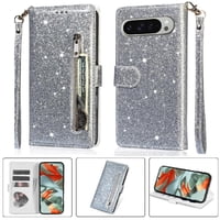 Funda Para Foxdock Elegante Funda Google Pixel 9/9 Pro Glitter Con Cremallera-Ideal Para El Uso Diario
