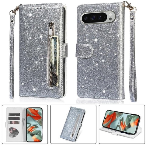 Funda Para Foxdock Elegante Funda Google Pixel 9/9 Pro Glitter Con Cremallera-Ideal Para El Uso Diario