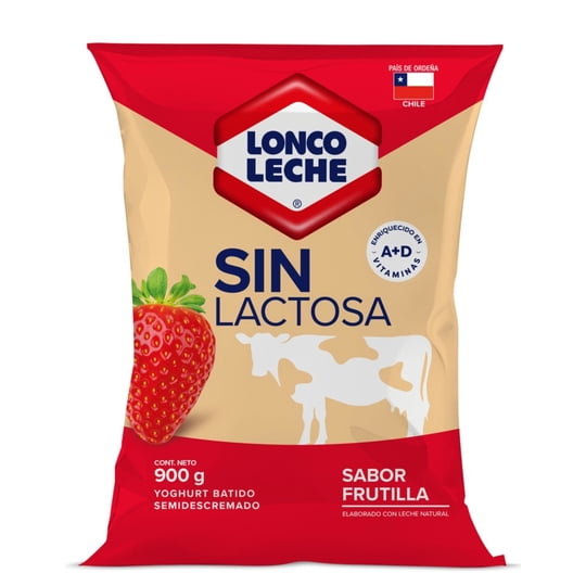 Yoghurt Batido Sin Lactosa Sabor Frutilla Bolsa 900 g Loncoleche