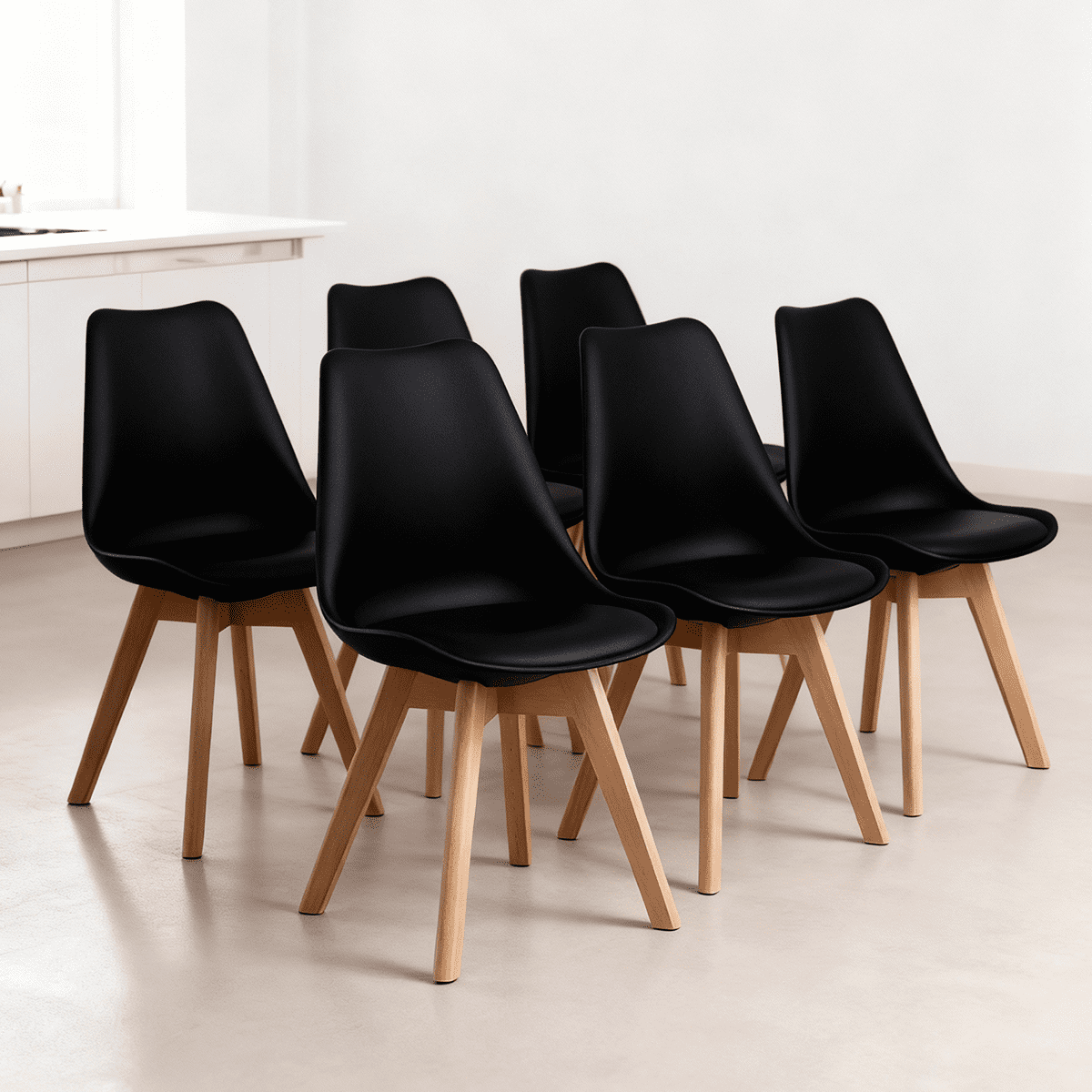 Venhoouse - Pack 6 Sillas Para Comedor Tulip Negras