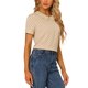 thumbnail image 4 of INSPIRE CHIC Blusa de Mujer para Regreso a Clases con Cuello Peter Pan en Contraste y Mangas Cortas con Lunares 3XL Beige Oscuro, 4 of 6