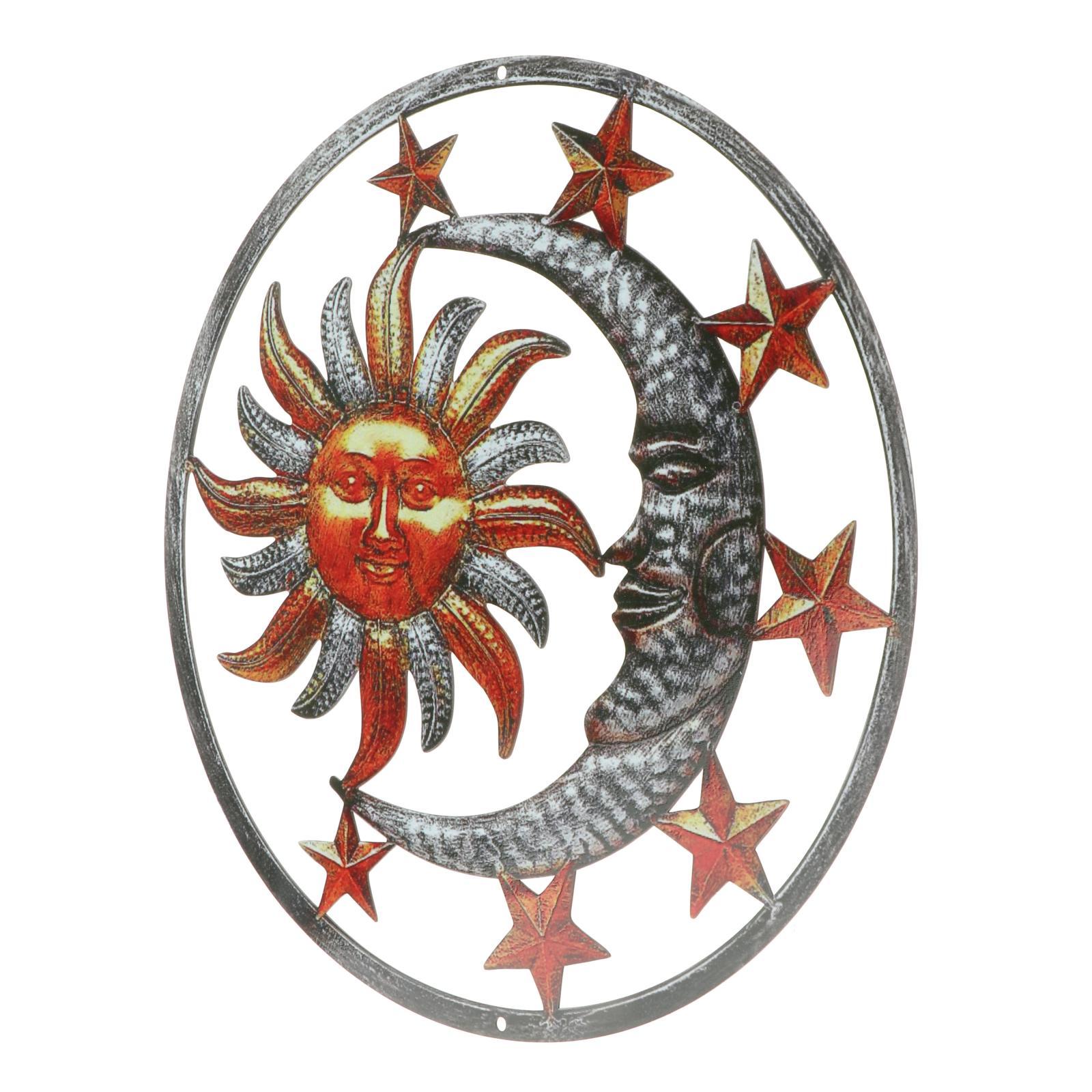 Bothyi - Placa De Decoración De Pared Con Escultura De Sol Y Luna De Metal De 11 ""Para Jardín, Baño, Marrón