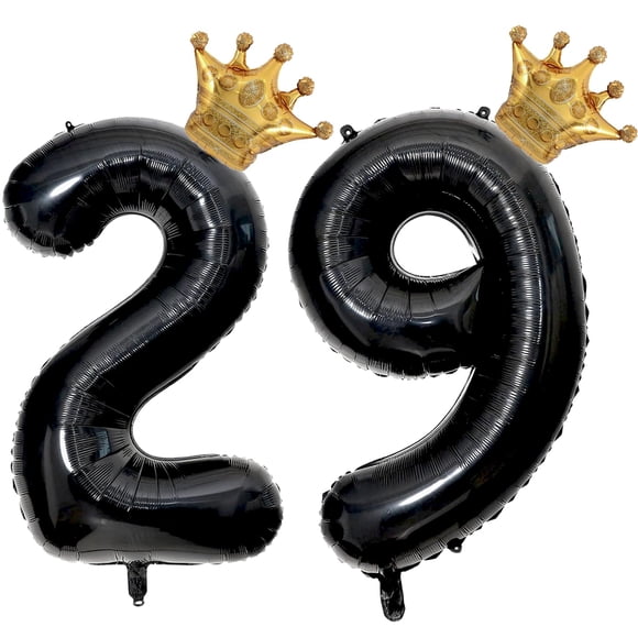 Globo Florisland para 29 cumpleaños, número 29, negro, con corona dorada