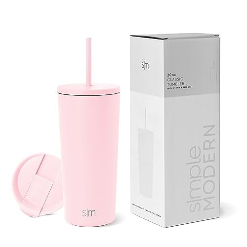 Simple Modern - Vaso Aislante Moderno, Sencillo, Con Tapa Y Pajita, 500 Ml