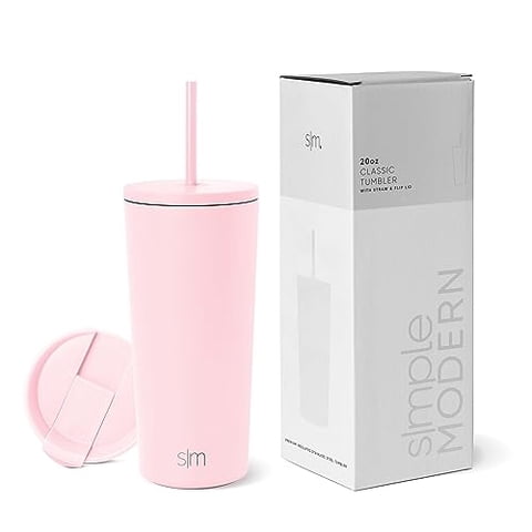 Simple Modern - Vaso Aislante Moderno, Sencillo, Con Tapa Y Pajita, 500 Ml
