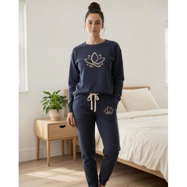 Pijama Franela Mujer Estampado Flor de Loto Acero gris oscuro XL