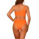 thumbnail image 3 of INSPIRE CHIC Traje de baño de una pieza para mujer con un solo hombro, corte asimétrico en la cintura, tejido acanalado, traje de baño monokini grande en color naranja fluorescente, 3 of 5