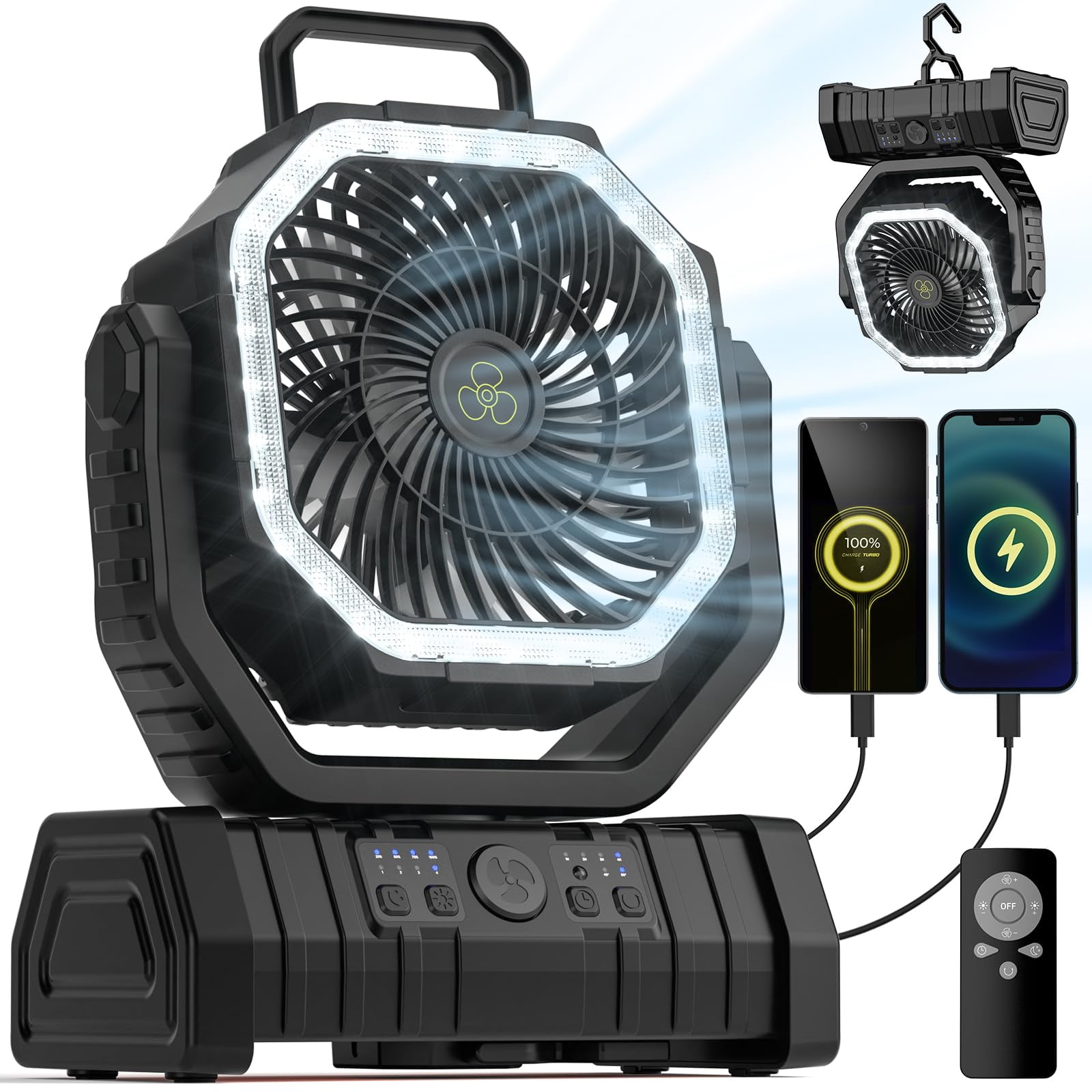 Ventilador De Camping Vosfeel Con Batería Recargable De 20000 Mah Y Linterna Led