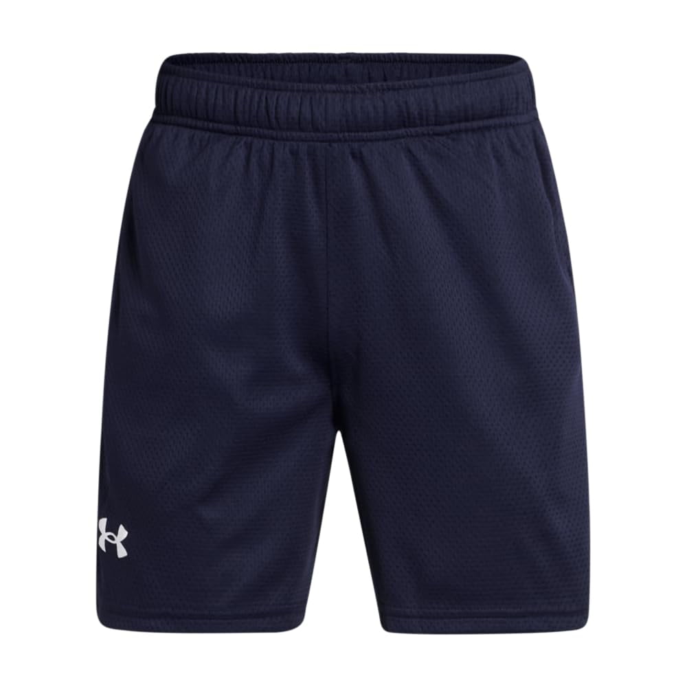 Pantalones Cortos Under Armour Tech Mesh Para Niños, Azul Oscuro Y Blanco