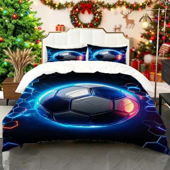 Football Glow Effect Print Duvet Cover Set Bedding Set Duvet Cover + Pillowcase All Seasons Universal Home Bedroom Guest Room Essential Perfect Gift for Family