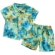 thumbnail image 3 of Conjunto de pantalones cortos para bebé niño, traje informal con estampado tie-dye en azul y rojo, camiseta de manga corta con estampado floral, pantalones cortos y chándal juvenil (azul cielo n.° 1,, 3 of 6