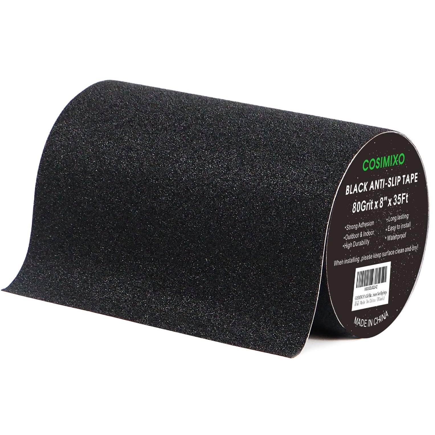 Cinta Antideslizante Cosimixo 8 X 35 Pies, Resistente, Grano 80, Negra