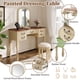 thumbnail image 3 of 46" Vintage Makeup Vanity with Curved Flower Frame Mirror, Elegant Dressing Table with 5 Drawers and Leather Stool, Vanity Desk with Solid Wood Legs and Antique Handles for Bedroom, 3 of 3