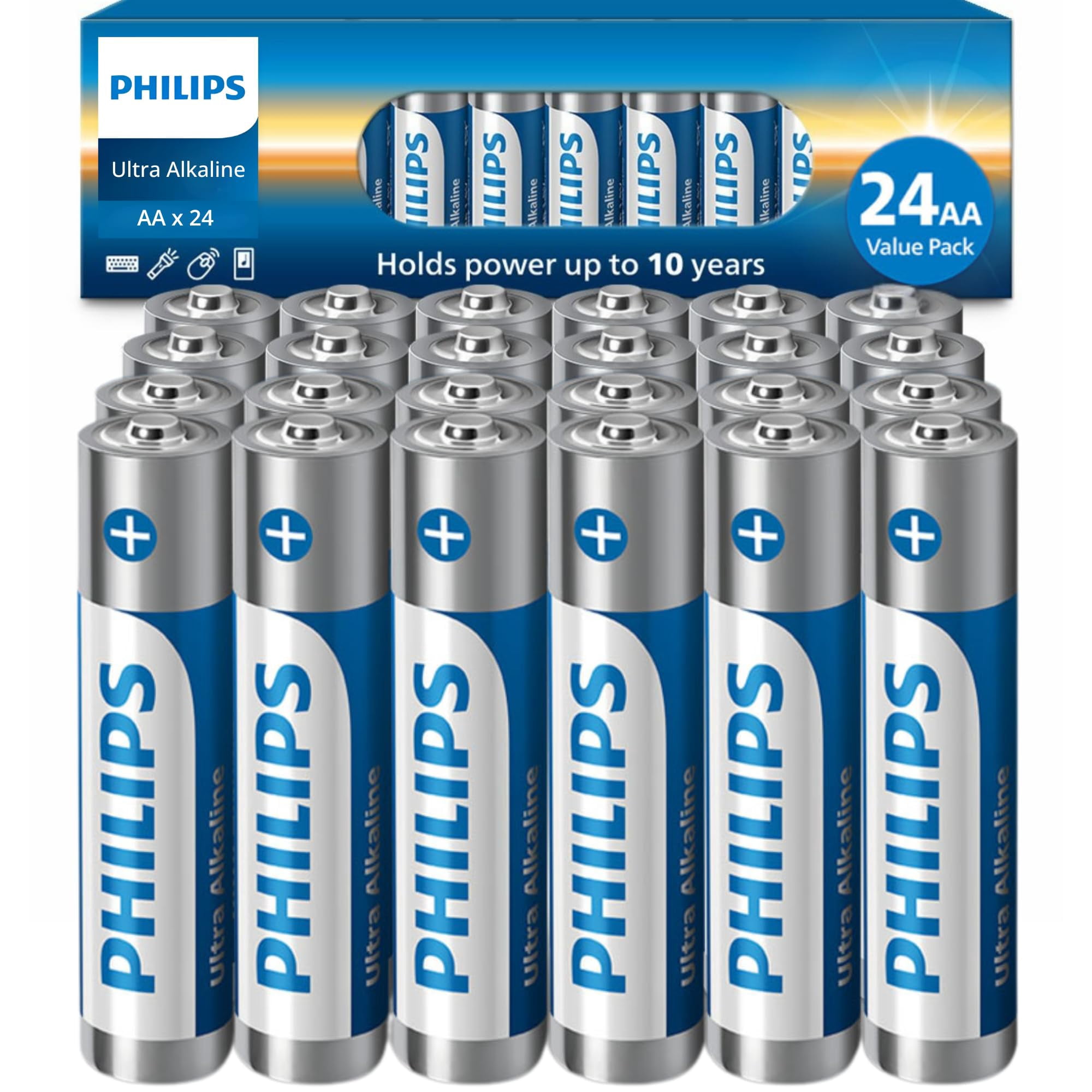 Pilas Ultra Alcalinas Aa Philips De 1,5 V, Paquete De 24 Unidades, Larga Duración