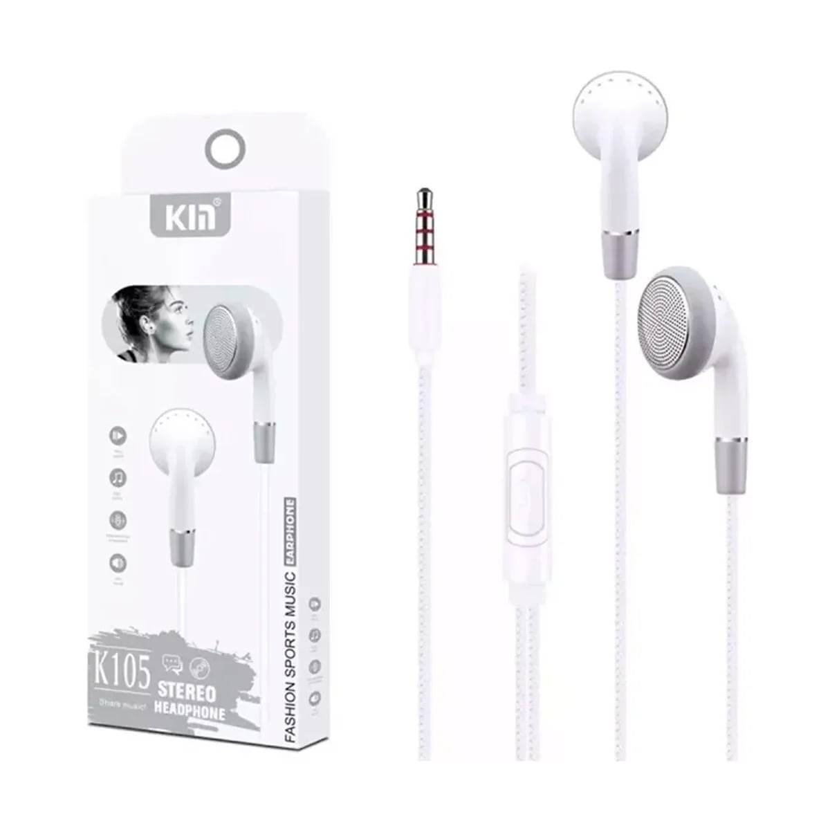 Genérico - Audifonos Manos Libres Para Celular K-105 Aux Jack 35mm Blanco