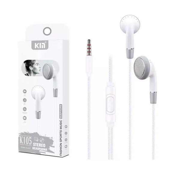 Audifonos Manos Libres Para Celular K-105 Aux Jack 35mm Blanco