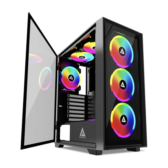 Funda para videojuegos Apevia Genesis Pro G-PRO-BK Mid Tower con 6 ventiladores RGB