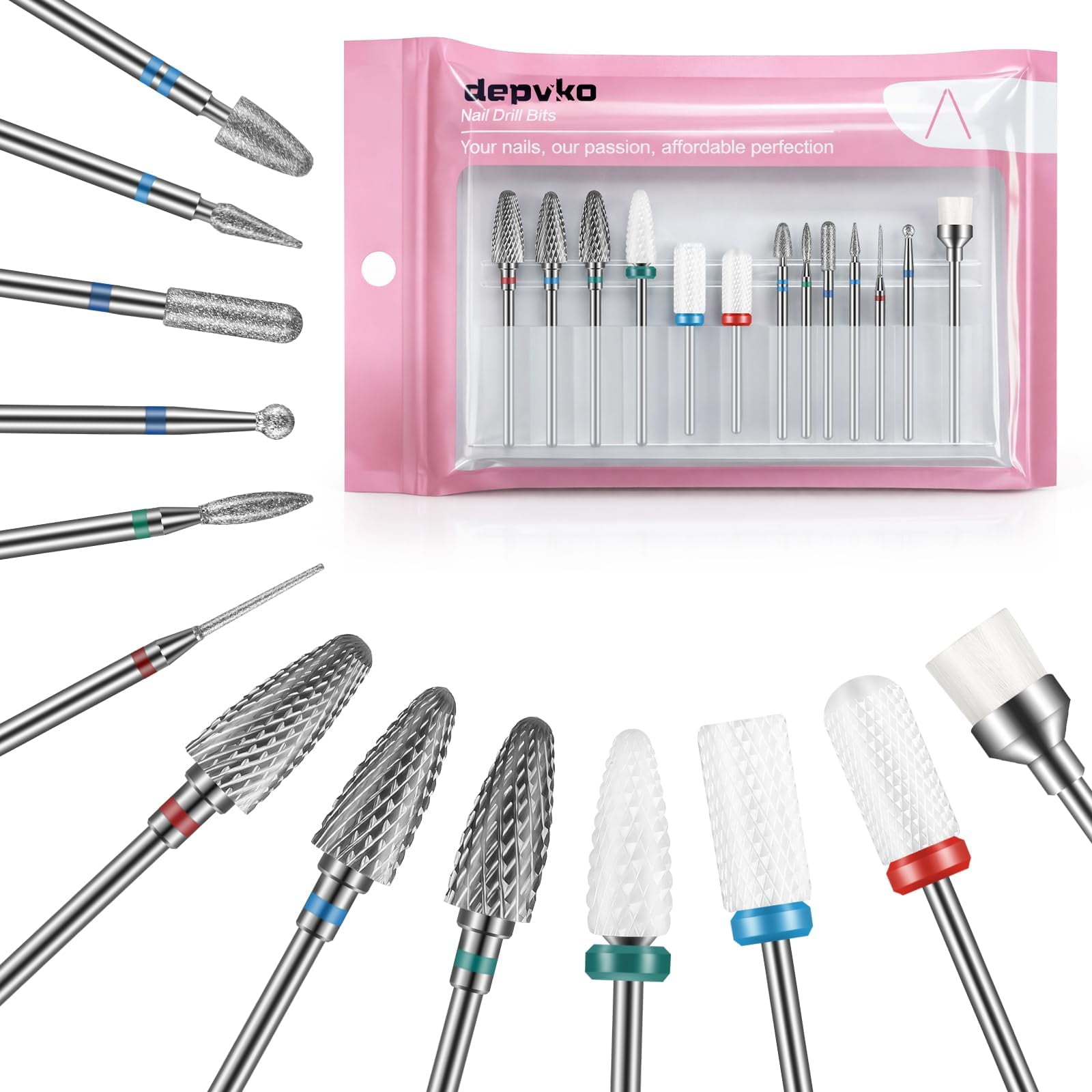 Juego De Brocas Para Uñas Depvko De Cerámica De Carburo De Tungsteno, 13 Piezas