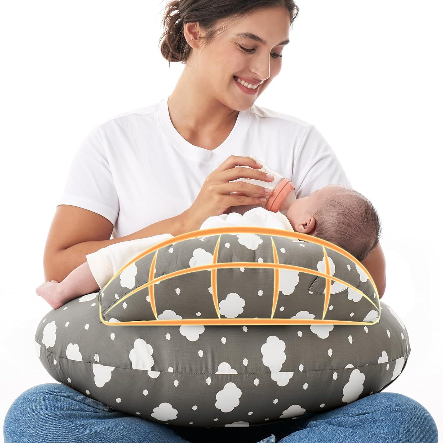 Momcozy Almohada De Lactancia Original - Con Borde De Seguridad Innovador, Base Más Ancha Para Mejor Soporte, Lactancia Más Fácil Y Manos Libres