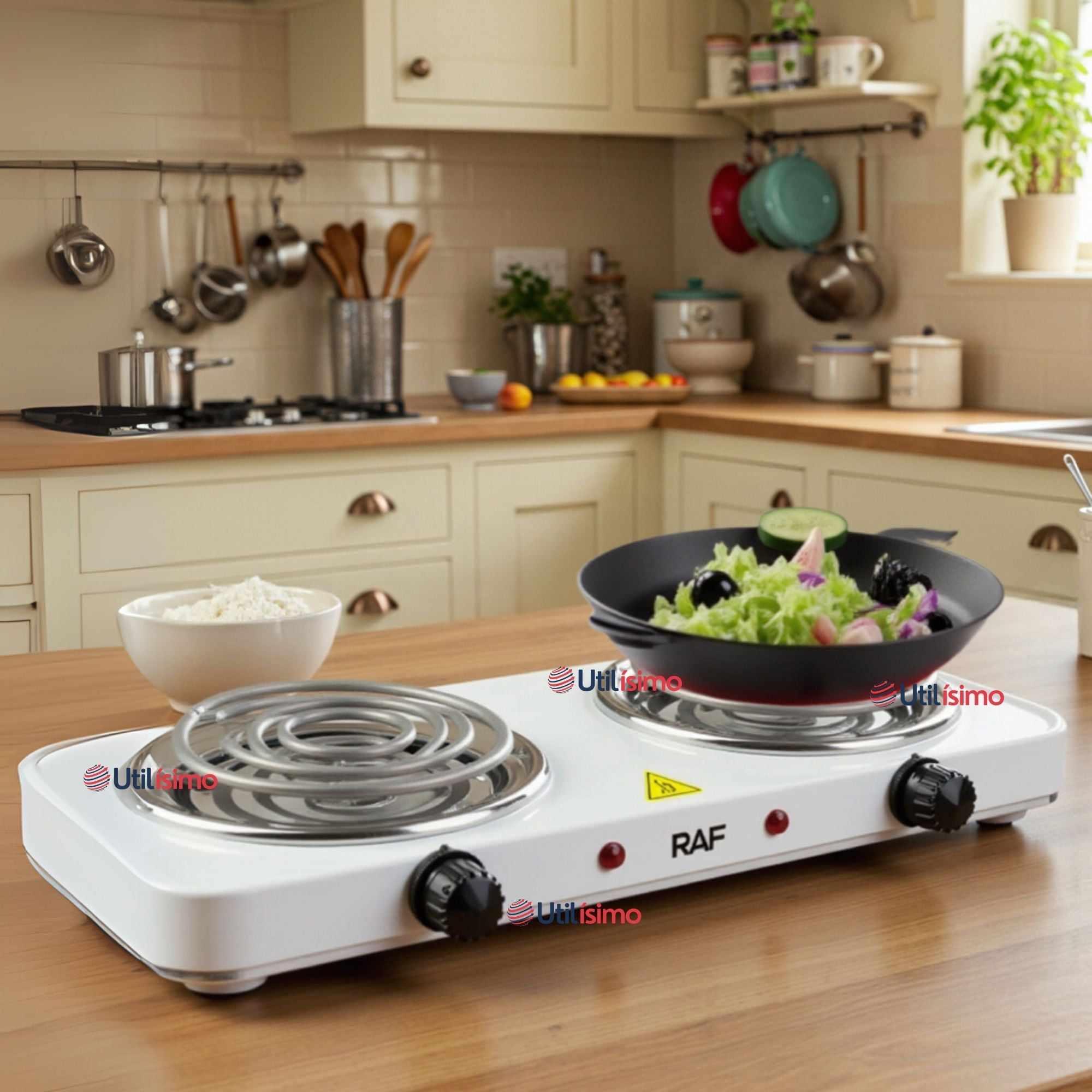 Raf - Cocina Electrica Doble Plato 2000w De Potencia Blanco