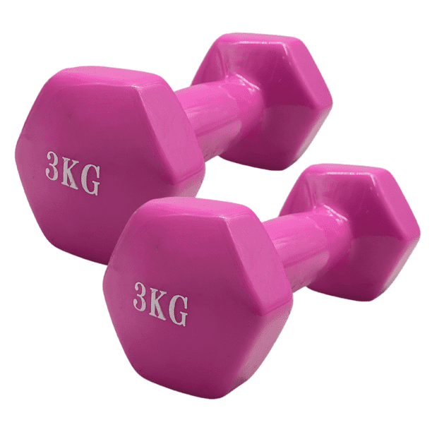 Par de Mancuernas 3kg c/u Total 6kg Hexagonales de Vinilo
