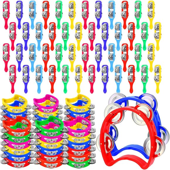 Set de 72 panderetas mini Lukmaa de plástico y platillos de colores