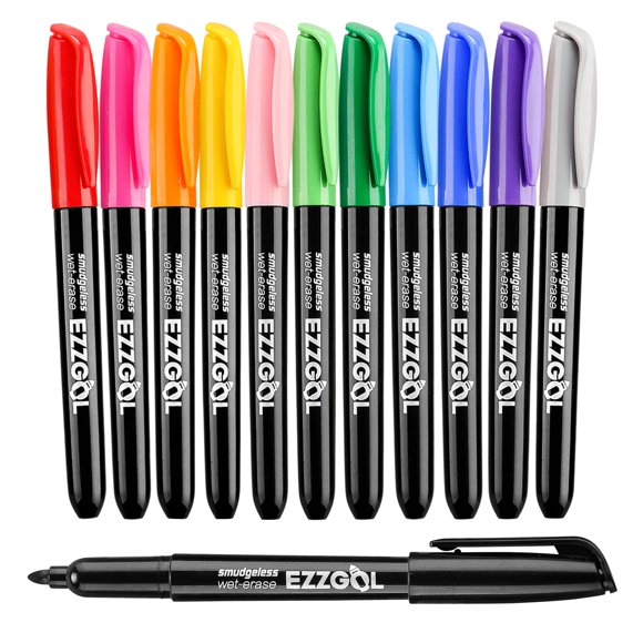 Marcadores de borrado húmedo Ezzgol de 12 colores con punta de bola