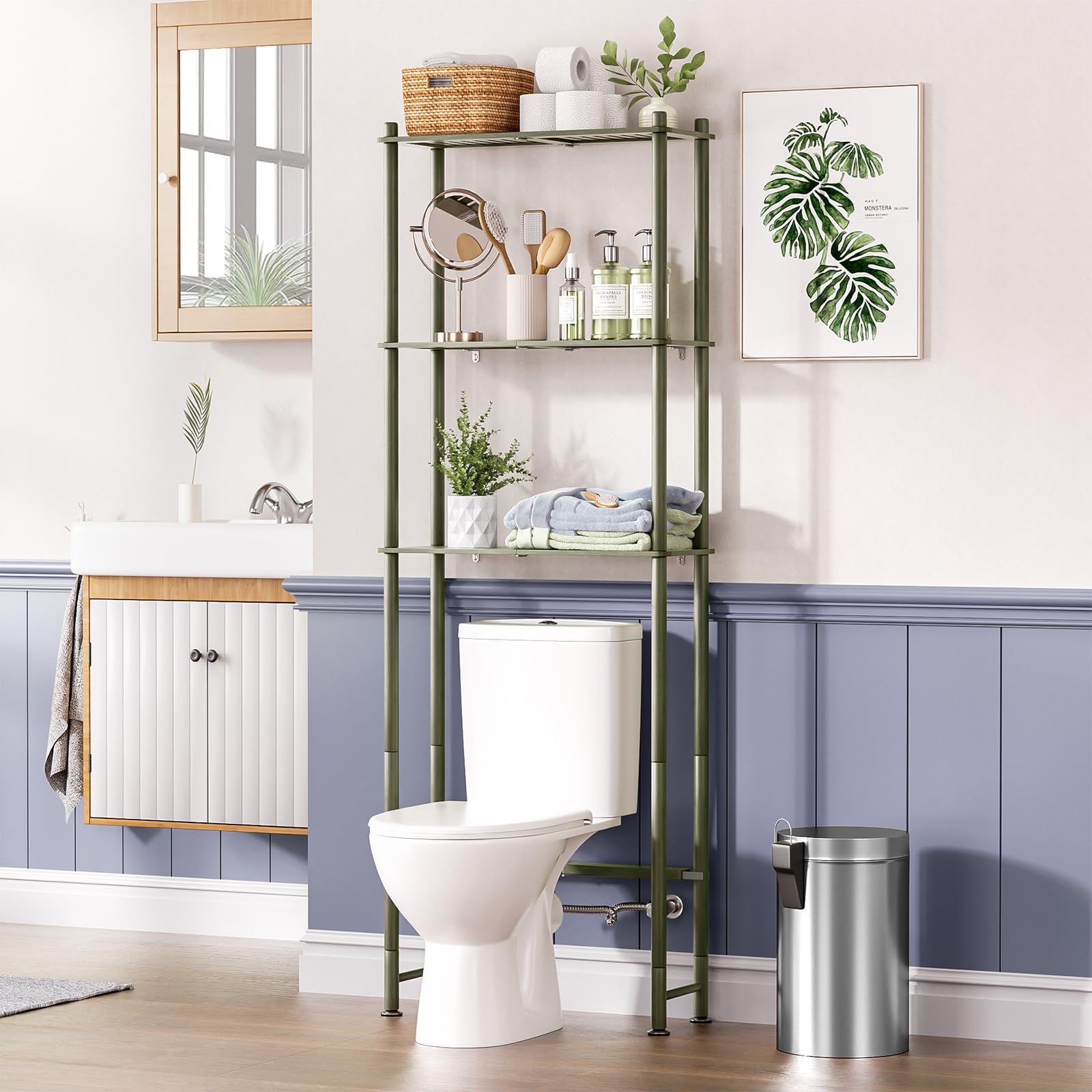 Estantería Amazerbath De Bambú De 3 Niveles Para Sobre El Inodoro 180x64x25 Cm
