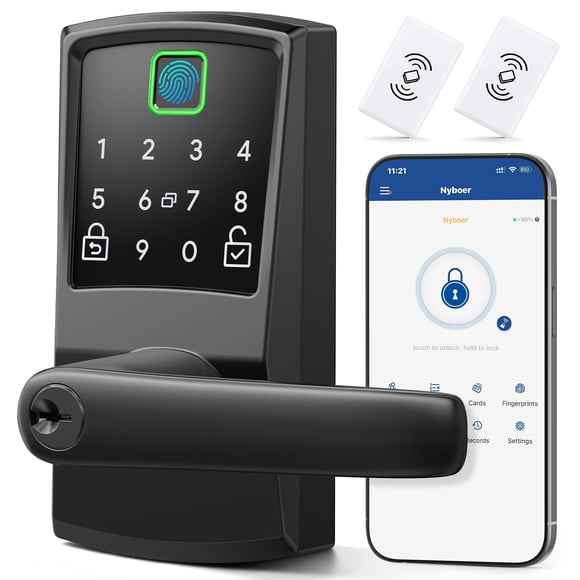 Cerradura inteligente para puerta Nyboer con huella digital, sin llave, negro mate