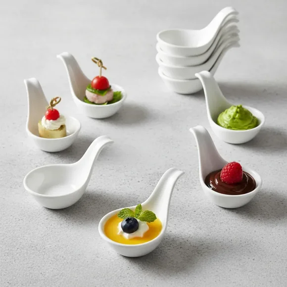 Pack 6 Cucharas Loza para Degustación Aperitivo Postre Salsa
