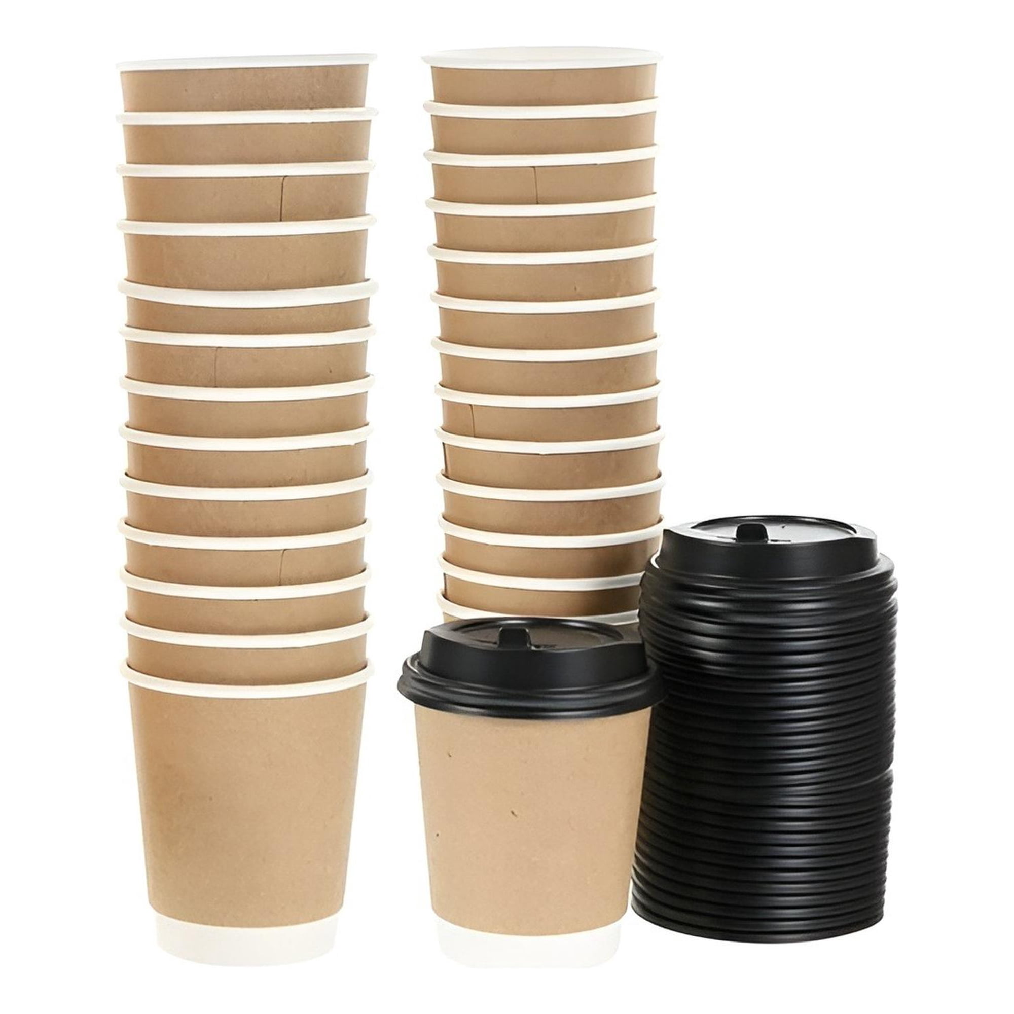 Pasteleriuscl - X50 Vaso Cafe Kraft Vasos Desechables Doble Pared C/tapa 8oz Marrón Claro / Vaso Kraft Doble Pared 8