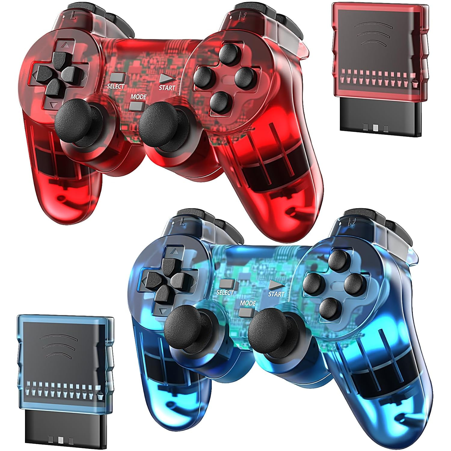 Genérico - Mando Inalámbrico Para Consola Ps-2, Gamepad Remoto Compatible Con Play 2 - Pack De 2-clearred Y Clearblue