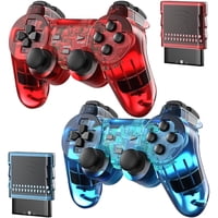 Genérico - Mando Inalámbrico Para Consola Ps-2, Gamepad Remoto Compatible Con Play 2 - Pack De 2-Clearred Y Clearblue