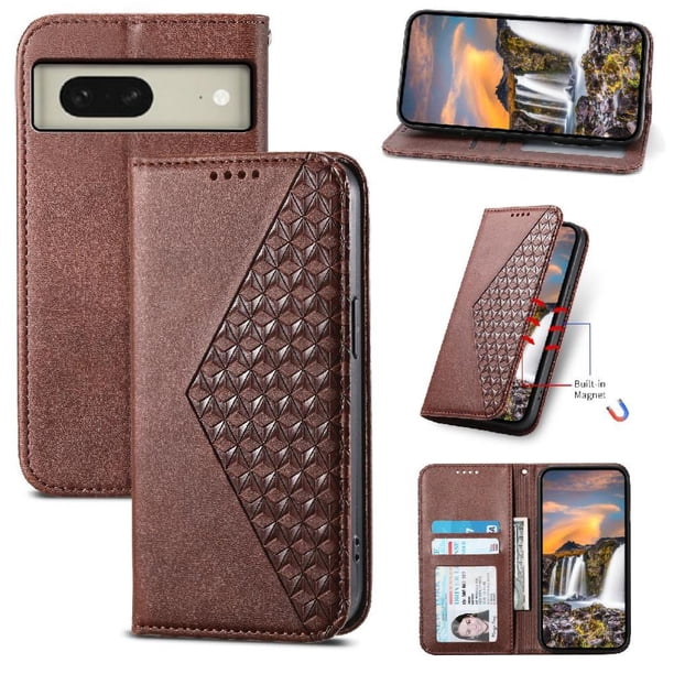 Funda Flip FOXDOCK para Google Pixel 8 , Estilo Billetera con Diseño Rombo, Correa de Mano y Soporte, Uso Diario