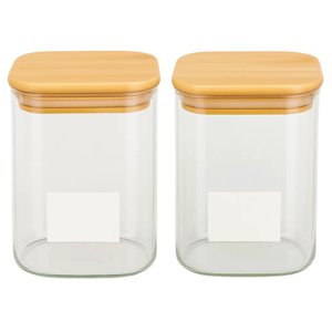 Disparo - Set 2 Frascos Hermeticos Cuadrado 900Ml Vidrio 10Cm Tapa Bambú